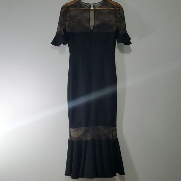Marchesa Notte dress women's sz 0 black tan maxi sheer sexy Gypsy Witchy Lace - Picture 8 of 14